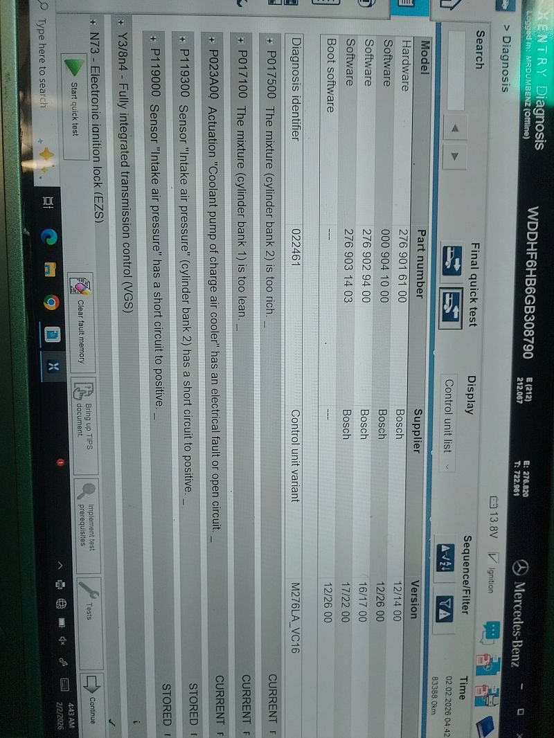 XENTRY Quick Test Mixture Faults