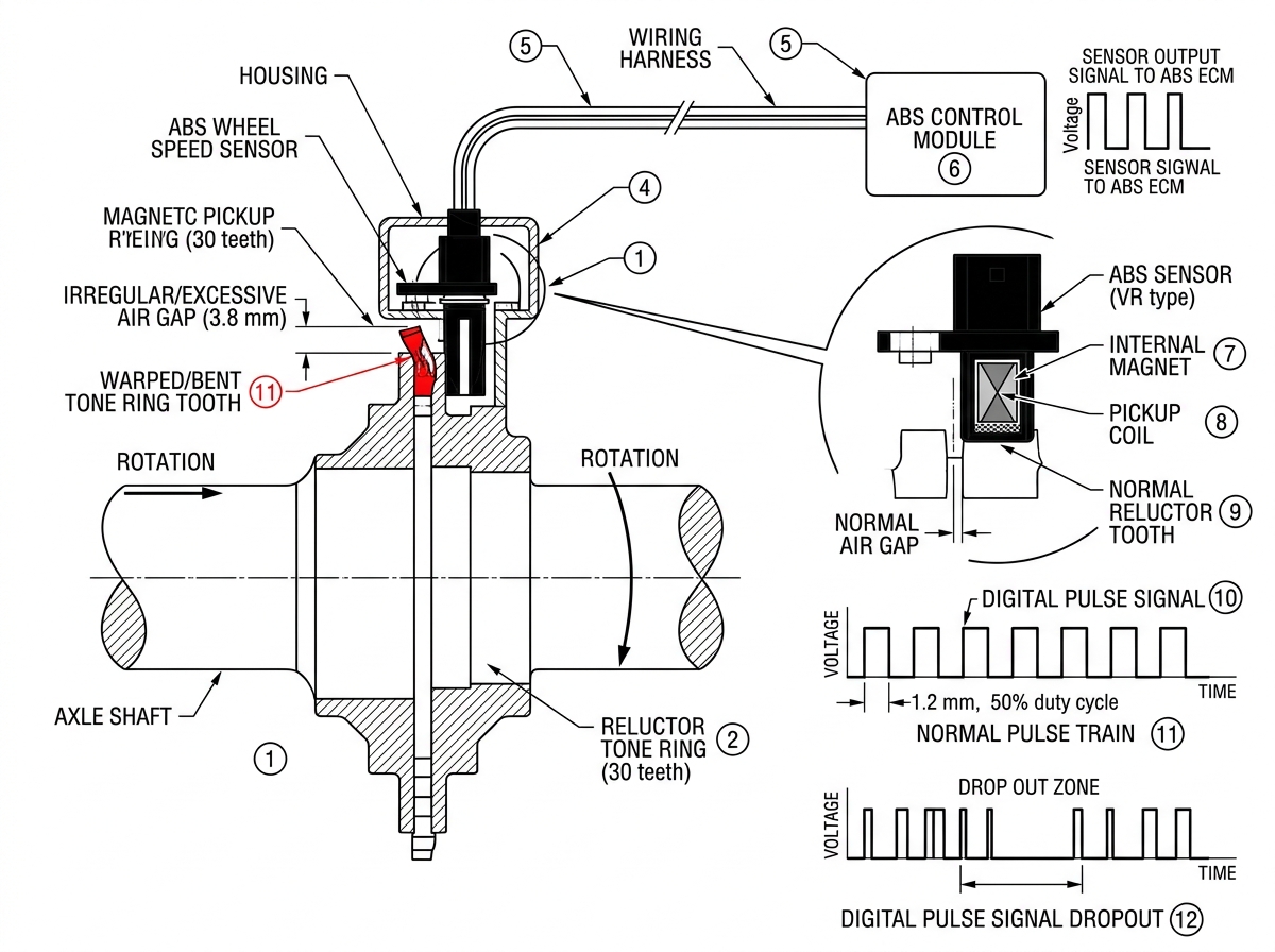 ABS Reluctor Tone Ring Air Gap Schematic