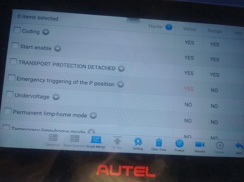 Autel ISM Live Data Screen